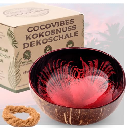 cocovibes Bol à clés en noix de coco avec anneau anti-basculement (rouge)