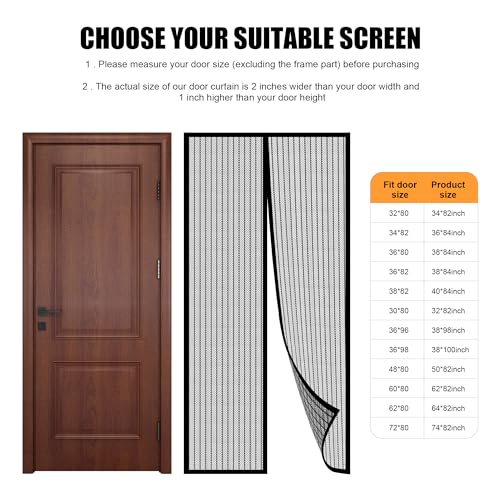 LIAMST Magnetic Screen Door -Fits Door Sizes: 38 x 82”, Self Sealing, Heavy Duty, Hands Free Mesh Partition, Door Screen Magnetic Closure, Patio Screen Door Mesh Partition, Magnet Screen Door