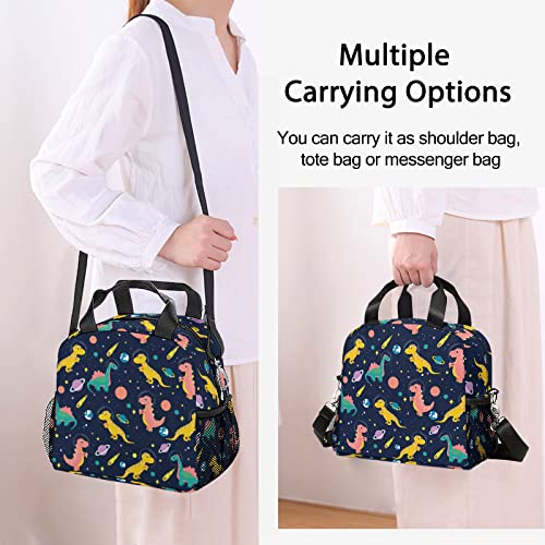 Vielegeld Dinosaurs Lunch Bag, Space Reusable Lunch Box Insulated Meal Tote For Kids Women Men Cooler Bag With Shoulder Strap, Lunch Tote For Work School Picnic, Space Dinosaurs #TOP5