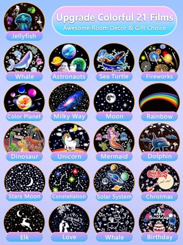 Kids Night Light Projector + 21 Sets of Films, Night Light Projector for Bedroom, Ceiling, Baby Star Night Light, Galaxy Projector with 360° Rotation for Baby Girls, Christmas, Nursery, Room Decor - Image 3