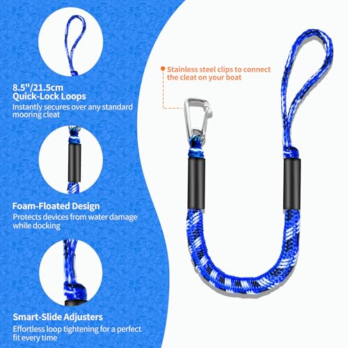 ZRSCHYG 3FT Bungee Dock Line for Boats, Dock Mooring Rope, 2-Pack (Blue, Black & White) — view 5