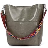 2 IN 1 DESIGNER LEDER TASCHE - diese Damen Umhängetasche mit zwei wechselbaren Trageriemen dient als Schultertasche sowie als Umhängetasche. Kurzer bereiter Ethno-Textilgurt ist elegant zum Tragen und Langer verstellbarer Schultergurt kann man crossbody sportlich und praktisch tragen.