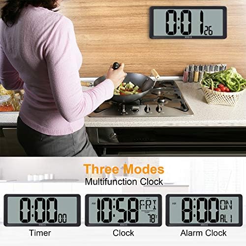 XREXS Large Digital Wall Clock, 13.46'' Large LCD Display Wall Digital Clock, Digital Alarm Clocks for Bedroom Home Decor, Calendar Clock with Time/Calendar/Temperature Display (Batteries Included)