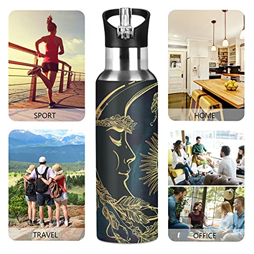 Yasala Water Bottle Mandala Sun Moon Feather Coffee Thermos Stainless Steel Insulated Beverage Container 20 Oz With Straw Lid Bpa-Free For Sport, Travel, Camping, Back To School #TOP4