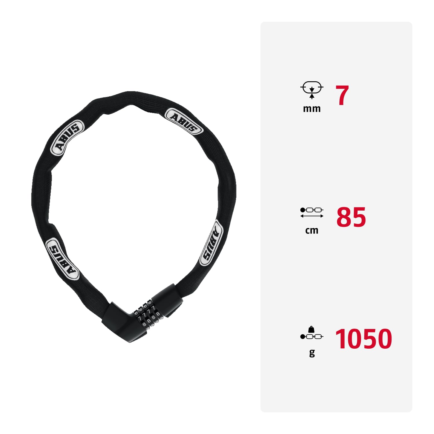 Cerradura de Cadena ABUS Tresor 1385 - Cerradura de combinación de Acero Templado - Cadena Cuadrada de 7 mm de Grosor - Nivel de Seguridad ABUS 7