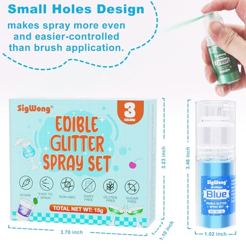 Edible Glitter Spray Set - 3 Color 100% Edible Glitter for Cakes, Cupcakes, Cake Pops, Drinks, Chocolate, Strawberries, Cookies, Food Grade Coloring Glitter, Blue, Purple, Green (5g/Bottle) - Thumbnail 6
