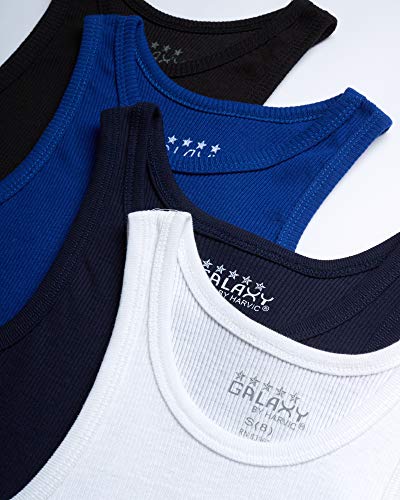 Galaxy By Harvic Boys’ Tank Top Undershirt – 100% Cotton Tagless Ribbed A-Shirt Tank Top – 4 Pack Undershirt For Boys (S-Xl), Size Medium, Black/Royal/Navy/White #TOP1