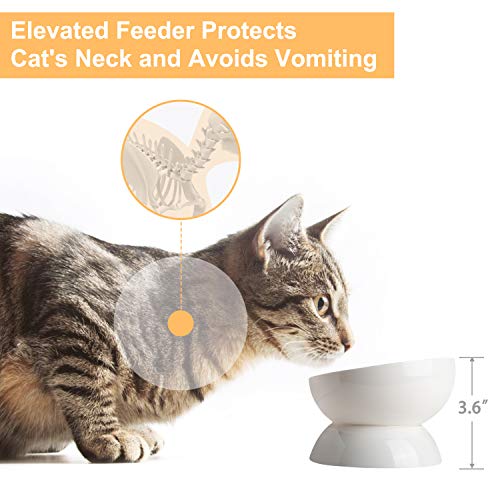 Youpeng Raised Cat Food And Water Bowl, Tilted Elevated Cat Food Bowls No Spill, Ceramic Cat Food Feeder Bowl, For Protect Cat's Spine, Anti Vomiting, Backflow Prevention, 15Oz #TOP2