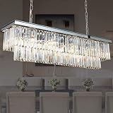 ANTILISHA Chrome Crystal Chandelier Lighting L39'' Rectangular Modern Dining Room Lighting Fixture R