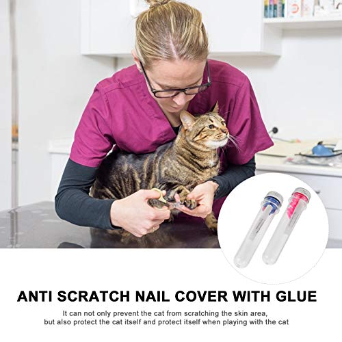 Capa para unhas pet capa anti-arranhões anti-arranhões com cola (azul + rosa M)