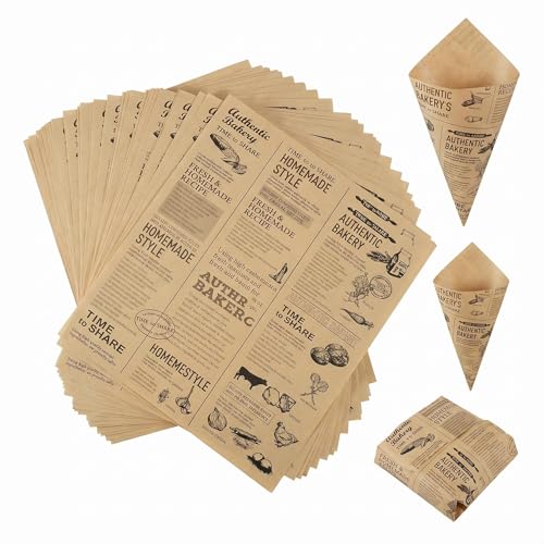 100 Blätter Backpapier 25x25cm Zeitungsoptik, Ölbeständiges Deli Burger, Sandwich, Käsepapier, Butterbrotpapier, Wrap Papier für Pommes, Kuchen, Brot