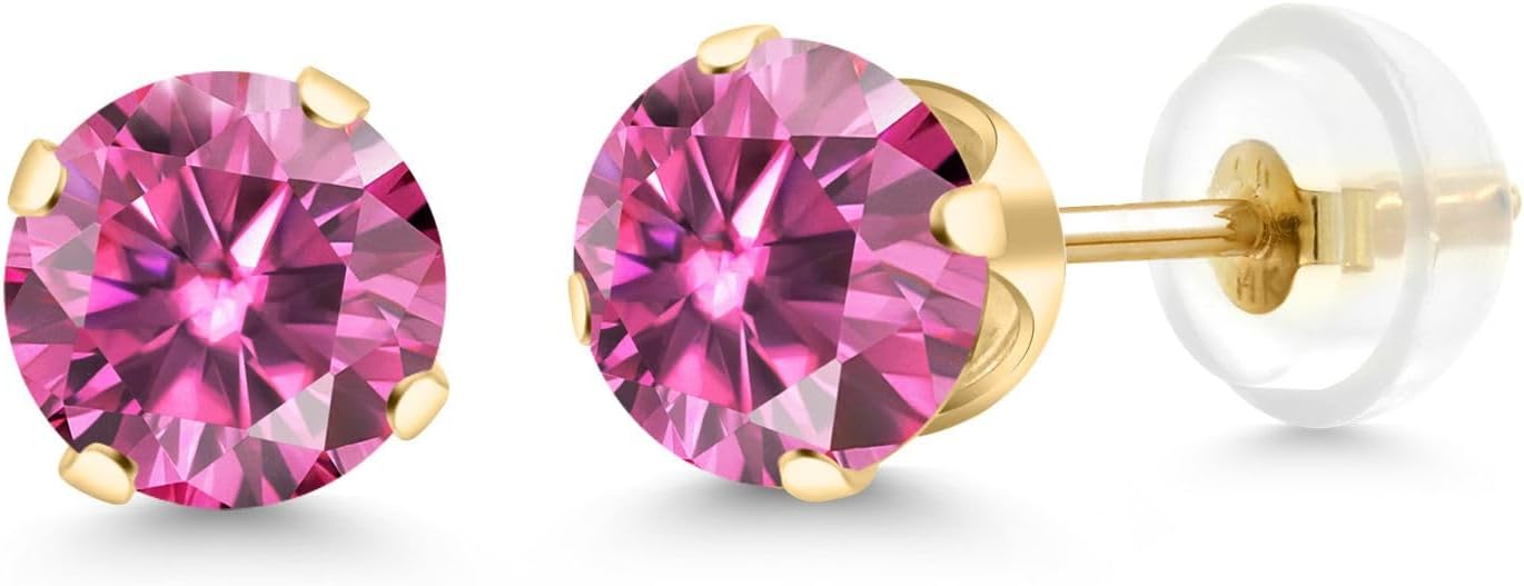 Gem Stone King 14K Gold Gemstone Birthstone Solitaire Stud Earrings | Round 6MM | Gold Earrings For Women Men