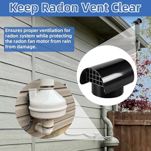 4 inch Radon Vent Cap,PVC Vent Cap for 4\" Schedule 40 Radon Fan Pipe/Roof Vent Pipe/Flue Pipe, Radon Pipe Cover Radon Rain Cap Exhaust Cap Stop Rain Snow Leaves, Protect Radon Fan Motor&PVC Pipe,Black - Thumbnail 5