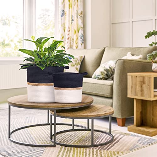 Saolglls Woven Plant Baskets For Indoor Plants - Plant Pots Baskets For Organizing,12” X 10” Flower Pots Modern Woven Baskets For Storage Rustic Home Decor,White & Black Stripes #TOP2