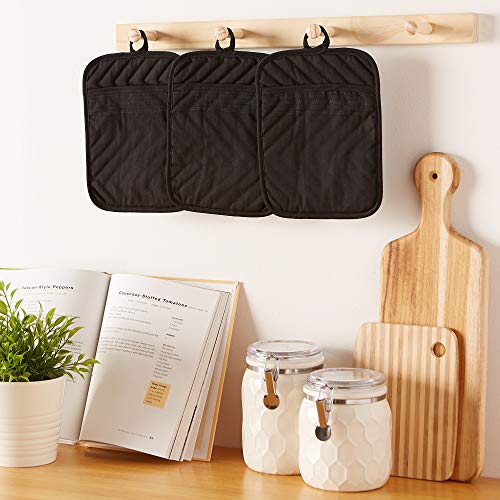 DII Heat Resistant Quilted Cotton Pot Holder Set, Designed with Space to Personalize Allowing a Customized Design, 7x9, Black, 3 Count by DII - Image 5