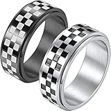 VUZALRANO 2Pcs 8mm Unisex Comfort Fit Stainless Steel Wedding Band Black White Blocks Pattern Ring C