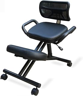 Ergonómico Silla De Rodillas, Gruesas Asiento Almohadilla con Asiento Trasero Ortopédico Manual Ajustar Rolling Ajustable Taburete para Una Mejor Postura.-Black PU Faux Leather