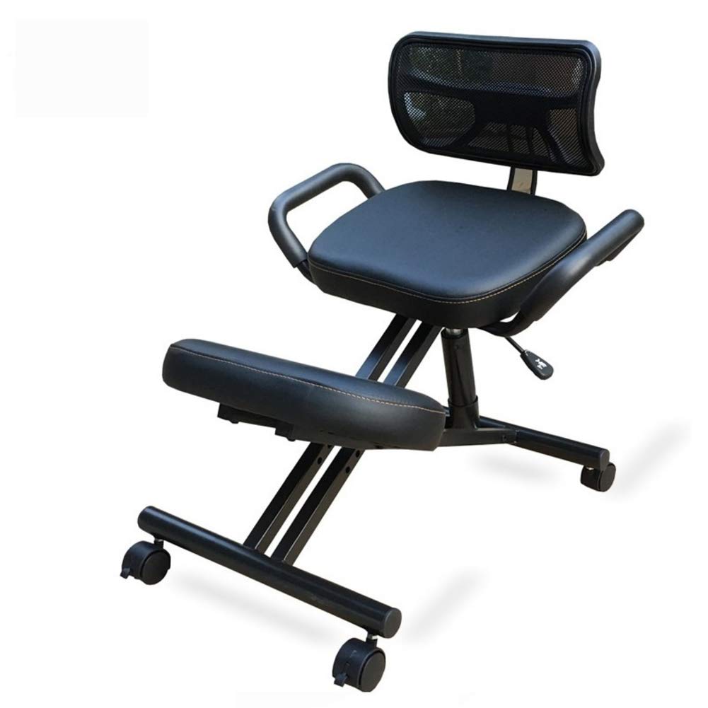 Ergonómico Silla De Rodillas, Gruesas Asiento Almohadilla con Asiento Trasero Ortopédico Manual Ajustar Rolling Ajustable Taburete para Una Mejor Postura.-Black PU Faux Leather