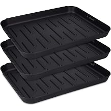 Greenfields Set of 3 Shoe Drip Trays - Multi-Purpose Boot Tray for Indoor & Outdoor Use | Protect Floors from Rain, Snow & Mud | Raised Edge, Durable Plastic | Black