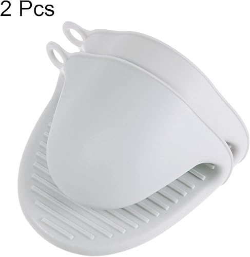 Miniatura 3 de HARFINGTON 2 mini guantes de horno gruesos, resistentes al calor, de silicona, agarres para cocina, hornear, barbacoa, resistentes al calor, gris y