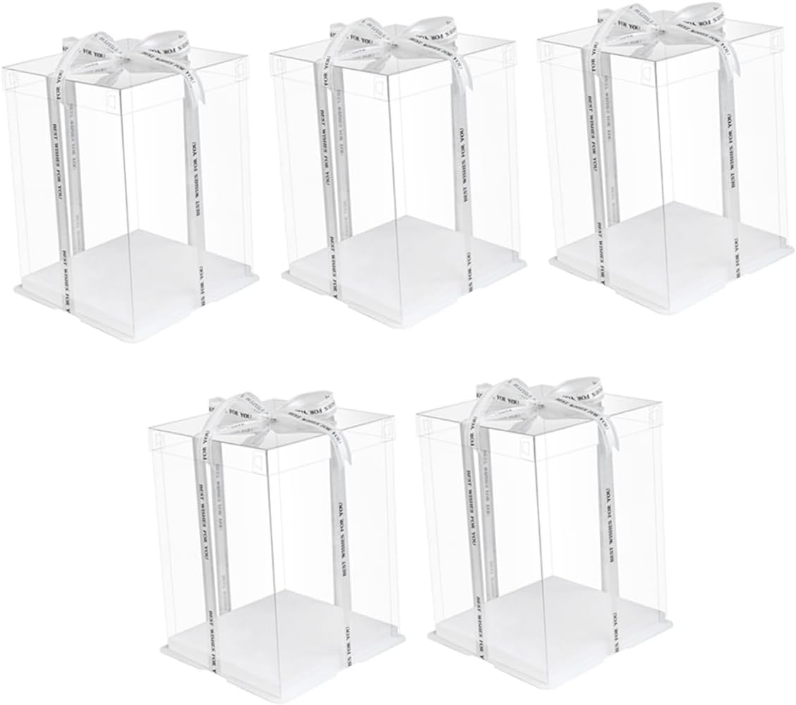 BESPORTBLE 5pcs Transparent Cake Packaging Boxes Double Layer Dessert Holder for Birthday Party Wedding Wrapping Safe and Portable Cake Carrier