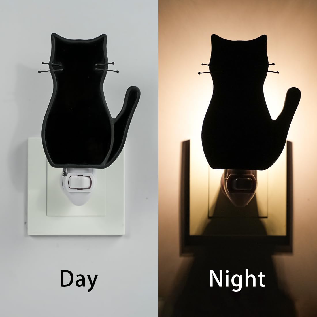 BOXCASA Black Cat Night Light,Stained Glass Cat Night Light with Bulb,Warm Yellow Plug in Nights Lights Suitable for Bedroom Livingroom Hallway Kitchen Stairs Kids Room
