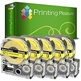 Printing Pleasure 5 x AC12YW SC12YW Nero su Giallo Nastro compatibile per Epson LabelWorks LW-300 LW-400 LW-500 LM-700 LW-900P OK200 OK300 OK500P OK720 OK900P KingJim TepraPro SR950 SR750 | 12mm x 8m