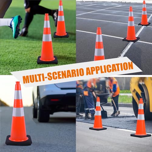 VILBLE 28 inch Traffic Safety Cones Orange Road Cones, Construction Cone with Rubber Base & Reflective Collars, Restorable Parking Cones, Heavy Duty Road Cones for Traffic Control & Road Safty(8 Pack)