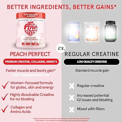 Peach Perfect Creatine for Women Micronized Creatine Monohydrate Powder with BCAA & Collagen for Glute Strength Support, Boosts Energy, Focus, Strength, and Endurance Pink Lemonade, 30 Servings