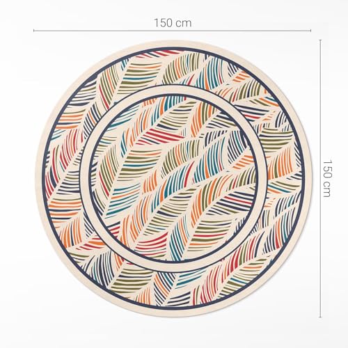 Tapis vinyle rond de sol durable et élégant avec impression feuilles colorées HD - 4