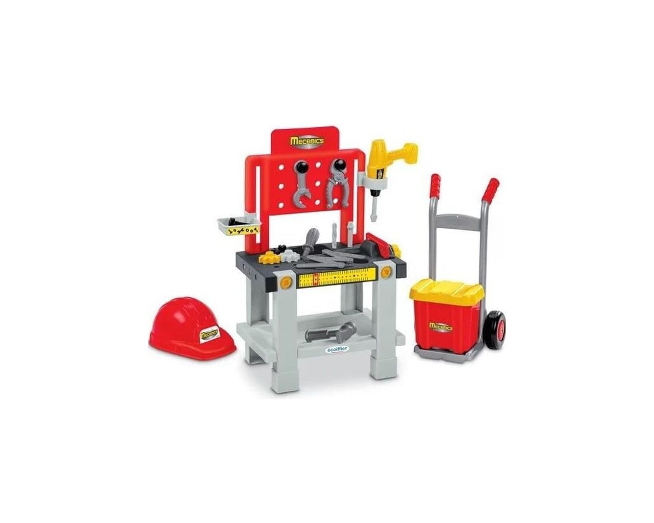 Ecoiffier 2389 Spielzeug-Set Mecanics mit Werkbank, Teufel und Helm – Mecanics – Bastelspiel – Nachahmungsspiel – ab 18 Monaten
