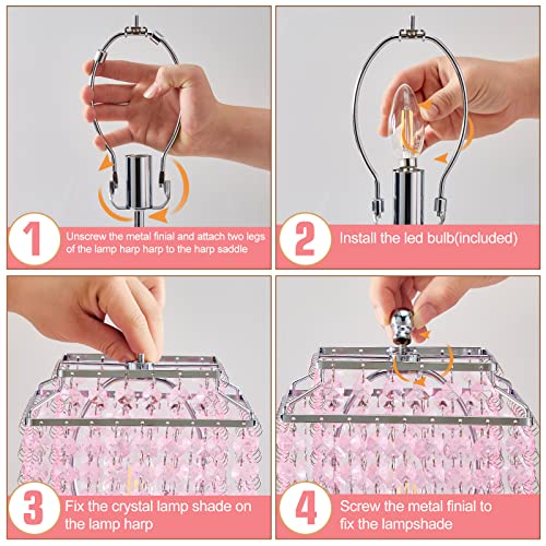 Image of Luvkczc Set of 2 Bedside Pink Crystal Table Lamp, Touch Control Crystal Lamp, Dimmable Lamp for Bedroom, Girl Living Room, 6W B11 Bulb Included