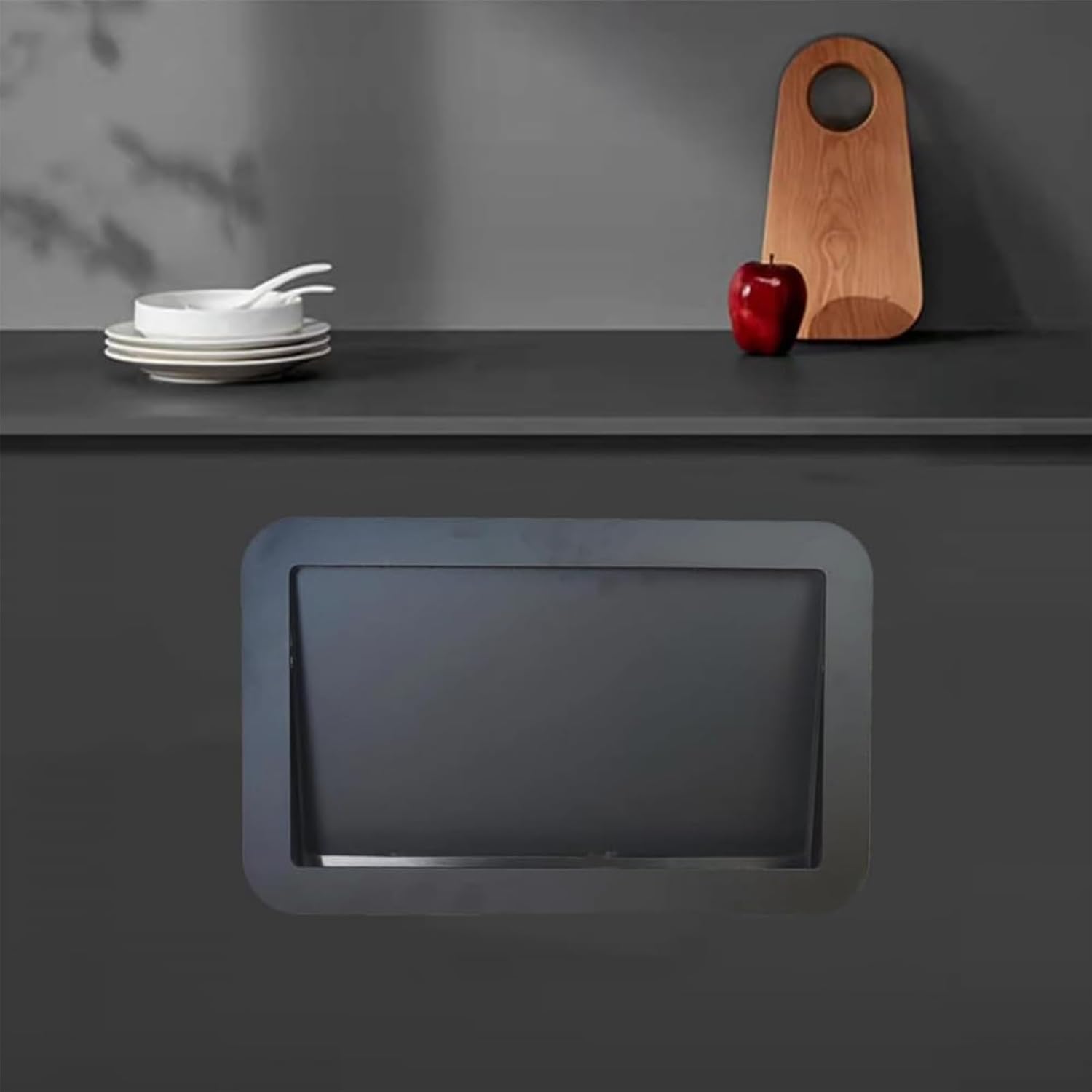 Cabinet Trash Can Lid, Built In Side Opening Waste Bin Cover, Wall Mounted Garbage Can Lid, Easy to Rotating Balance Flap Waste for Kitchen Commerical C,Black-A