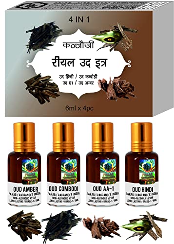 Image of Parag fragrances Top Attars Collection Of India /Alcohol Free Attar Gift Pack (Real Oud) - Unisex Adult, Liquid, 36.0 Ml