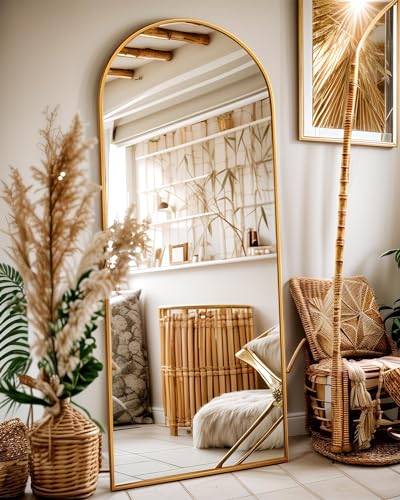 Antok 58' x19” Arched Full Length Floor Mirror, Gold Aluminum Frame, Free Standing/Wall Mount/Leaning for Bedroom, Living Room, Dressing Room