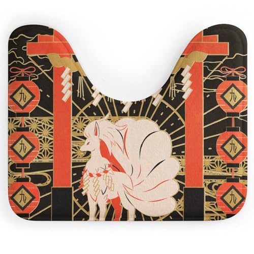 U型 トイレマット 和風 きつね バスマット 足ふきマット バスルームマット U型トイレマット 滑り止め 吸水 静音 抗菌 洗える おしゃれ