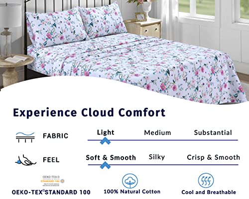 Cotton Alley 300 Thread Count Sheets Set -100% Cotton 4 Pcs Sheets Bed Set, 1 Fitted Sheet 1 Flat Sheet And 2 Pillowcase California King Size Sheets Fitted Up To 16" Mattress #TOP4