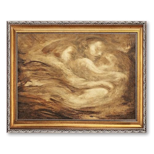 Vintage Framed Embracing Figures Wall Art Canvas Print Oil Paintings