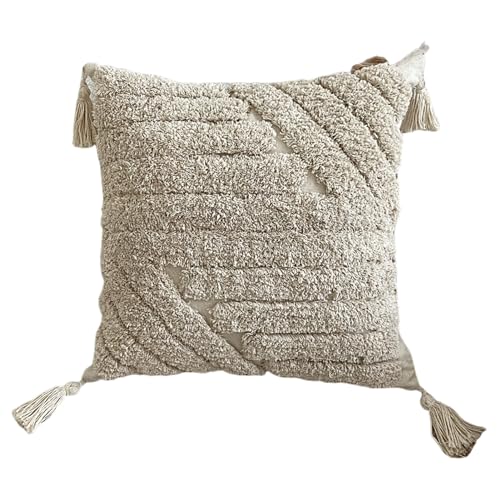 Nvzi Funda de almohada bordada estilo granja, diseño étnico bohemio con borlas, para sofá, mesita de noche, oficina, 17 x 17 pulgadas (03) a