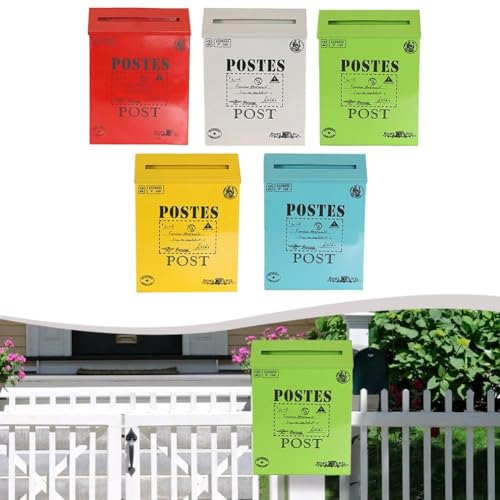 Buzón de metal rústico de estilo europeo, soporte para cartas montado en la pared, buzón decorativo para decoración del hogar y jardín al aire libre, accesorios de fotografía, azul vintage (blanco)