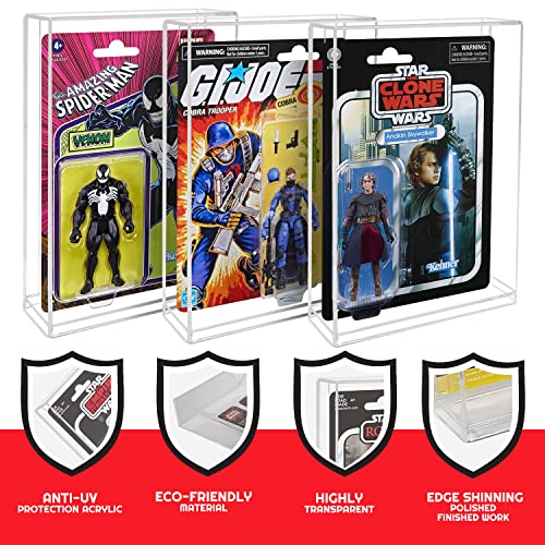 Evoretro Action Figure Display Case Protector Compatible With Star Wars, Marvel Legends, Gi-Joe 3.75-In Carded Action Figures, Anti-Uv Thick Durable Clear Acrylic Box, Lasts For Years To Come - 2 Pack #TOP2
