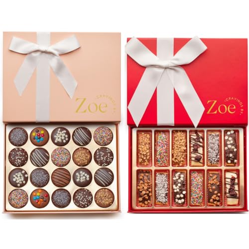 CRAVINGS BY ZOE Chocolate Covered Cookies Pink 20PC + Biscotti Cookies Red 12PC Gift Basket