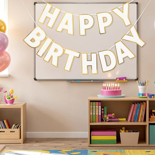 Image of Pre-Strung Happy Birthday Banner White Party Decorations