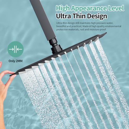 Image of SR SUN RISE 12 Inch Rain Shower Head 304 Stailess Steel Matte Black High Pressure Rainfall Showerhead Water Saving