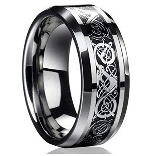 Gamloious Il Nuovo Argento celtica Drago Titanio Acciaio Uomini Wedding Band Anelli EW sakcharn (Taglia 11)