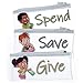 Give, Save, Spend Cash Envelopes for Kids-Budget Keeper Jr-Set of 3 Zipper Pouches for Children Saving Money