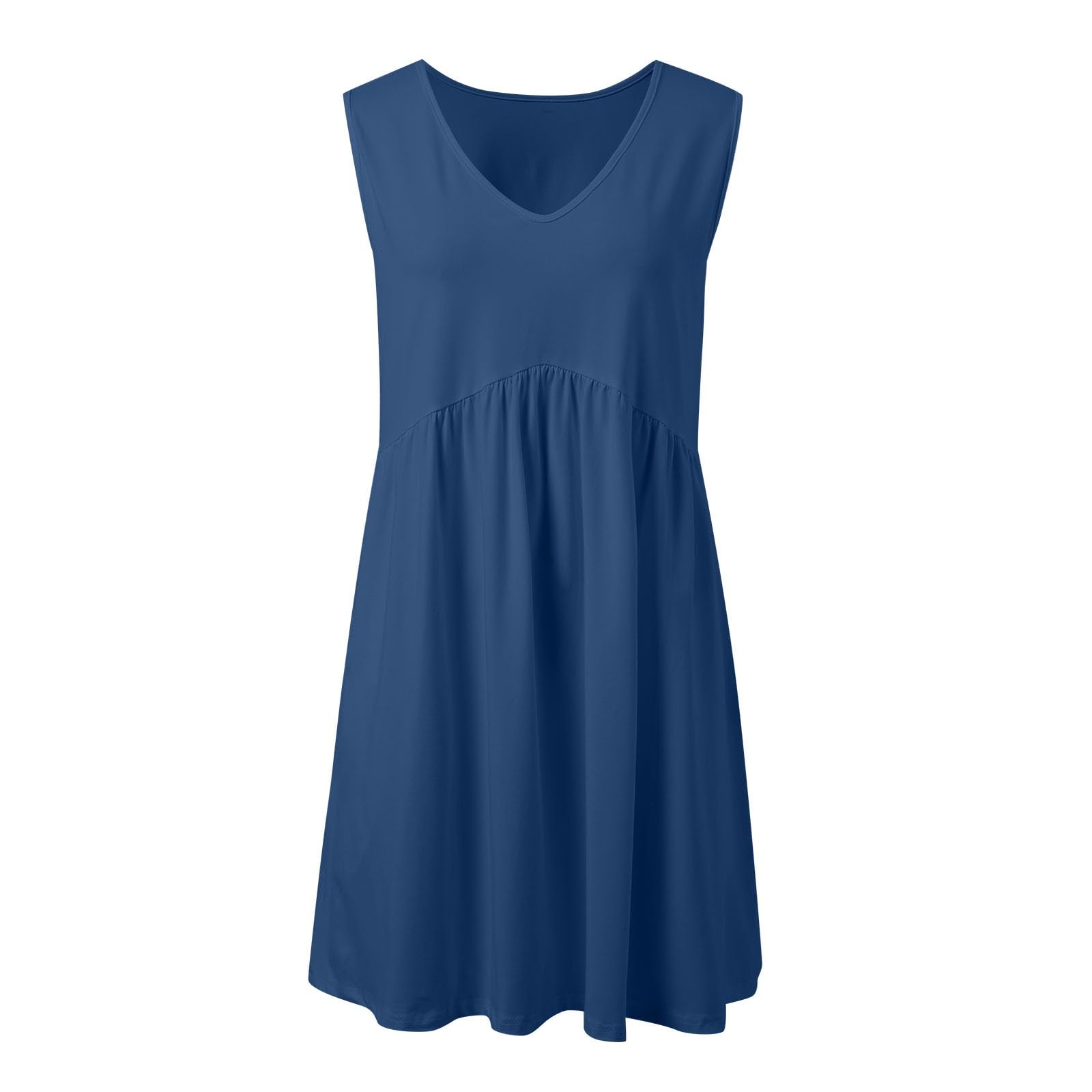 Vestido Casual De Verano for Mujer, Cuello En, Sin Mangas, Bolsillos Laterales, Diario Cómodo, Color Liso, Midi Fluido for Salidas