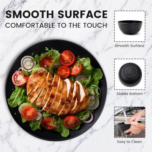Bugucat Ciotole per Cereali 6 Pezzi 1400ML, Ciotola Grande Infrangibili in Plastica Ciotola Colazione,Insalatiera per Zuppa di Cereali Ramen Insalata,Ciotole da Dessert per BBQ Party e Campeggio,Nero - immagine 4