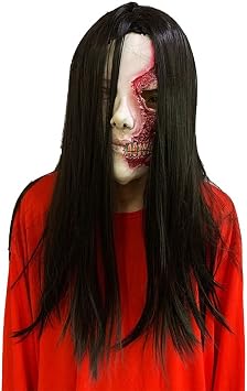 Ghost Face Full Head Mask - Scary Witch Zombie Mask with Hair - Latex Material - Halloween Costume Accessory