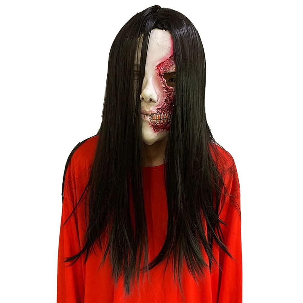 Amazon.co.jp: [ITODA] ハロウィン 黒髪 ラテックスマスク 恐怖
